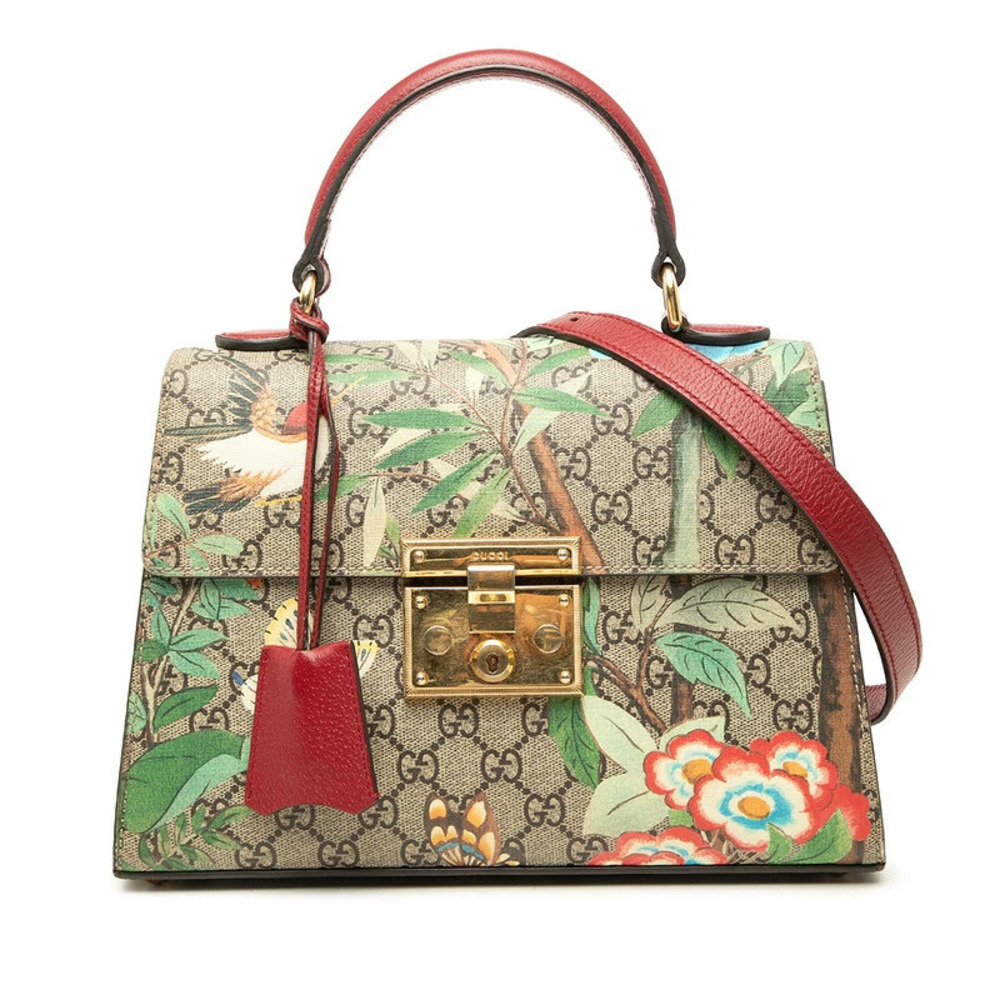 Gucci GG Supreme Tian Multicolor Leather 2Way Shoulder Bag Beige Tan